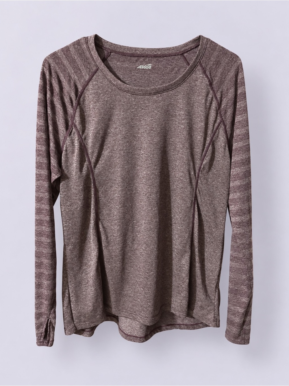 Avia Long Sleeve Heathered Taupe Active Tee